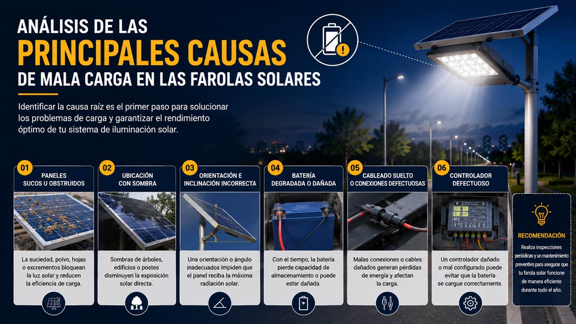 Principales Causas de Mala Carga en las Farolas Solares