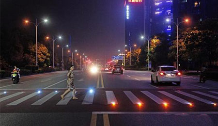 solar road stud on crosswalk 