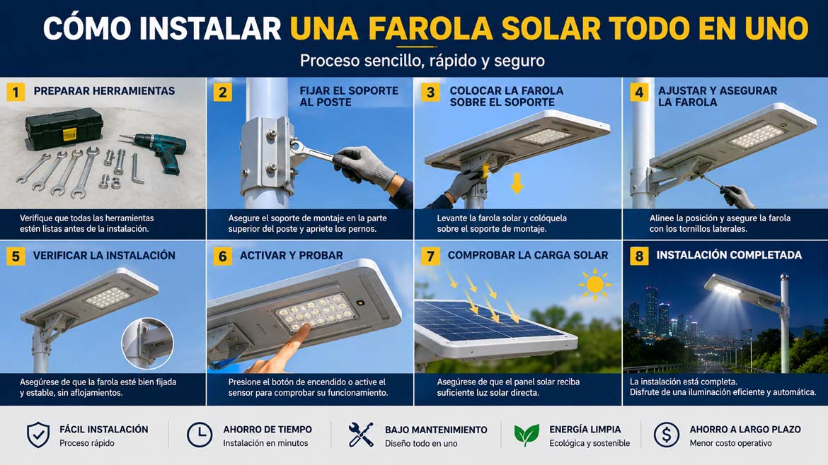 Cómo Instalar una Farola Solar Todo en Uno