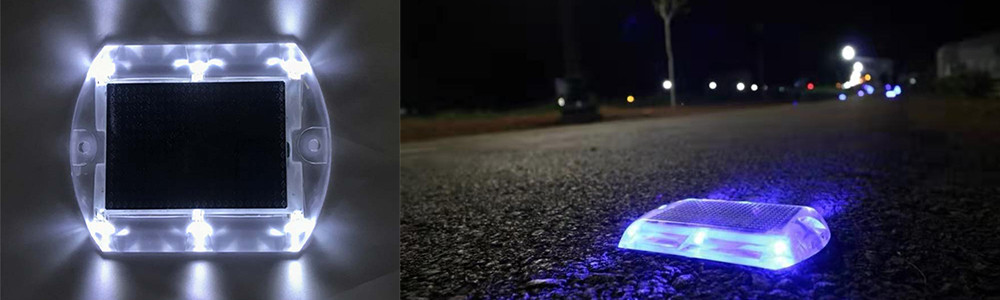 solar plastic road marker on road 